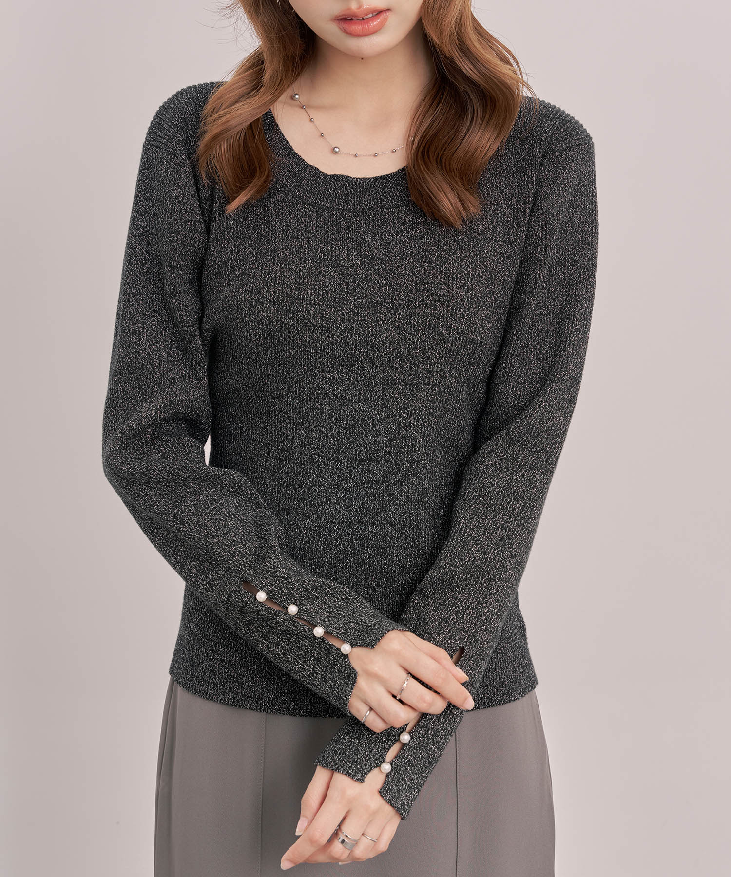 ジュエルネックラメ入り長袖ニットトップスsdp8087 ブラック – [公式