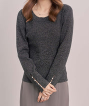 ジュエルネックラメ入り長袖ニットトップスsdp8087 ブラック