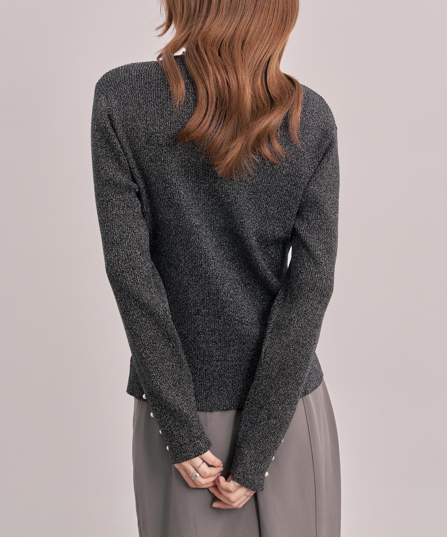 ジュエルネックラメ入り長袖ニットトップスsdp8087 ブラック