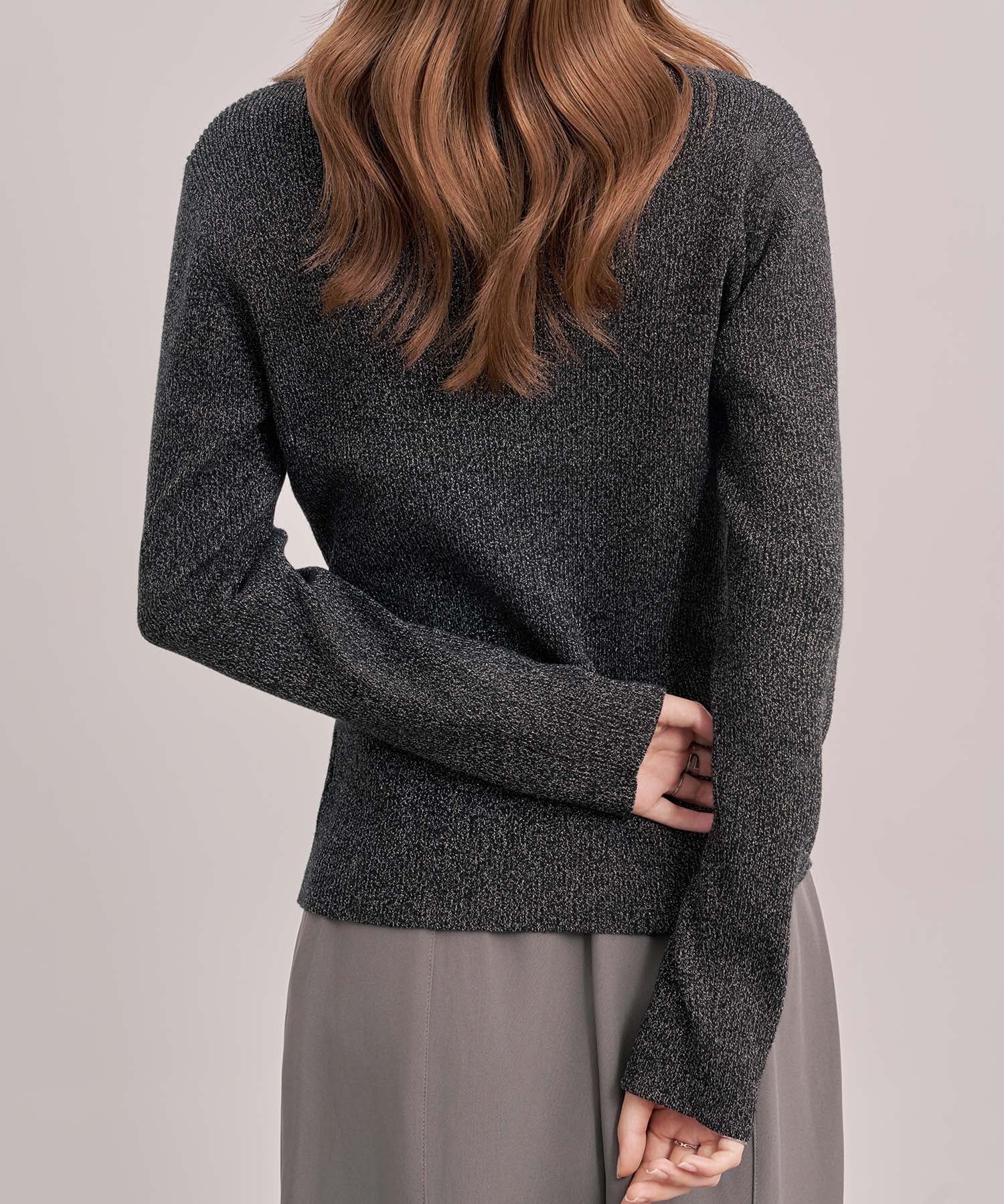 ジュエルネックラメ入り長袖ニットトップスsdp8087 ブラック