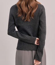 ジュエルネックラメ入り長袖ニットトップスsdp8087 ブラック