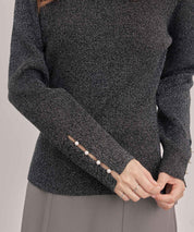 ジュエルネックラメ入り長袖ニットトップスsdp8087 ブラック