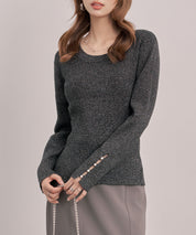 ジュエルネックラメ入り長袖ニットトップスsdp8087 ブラック