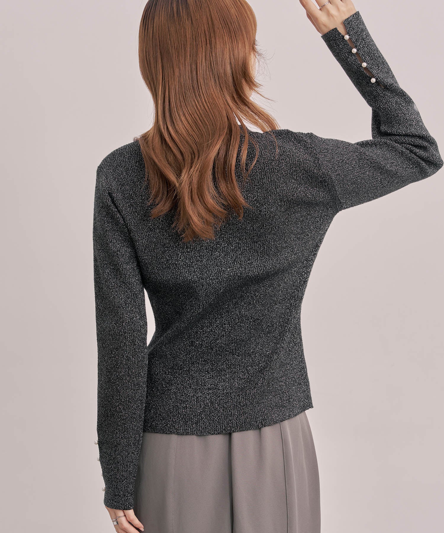 ジュエルネックラメ入り長袖ニットトップスsdp8087 ブラック