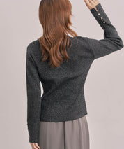 ジュエルネックラメ入り長袖ニットトップスsdp8087 ブラック