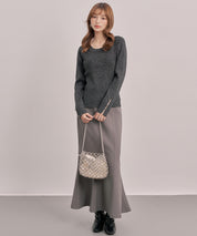 ジュエルネックラメ入り長袖ニットトップスsdp8087 ブラック