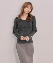 ジュエルネックラメ入り長袖ニットトップスsdp8087 ブラック