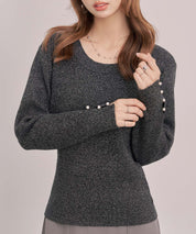 ジュエルネックラメ入り長袖ニットトップスsdp8087 ブラック