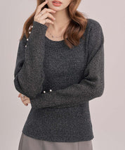 ジュエルネックラメ入り長袖ニットトップスsdp8087 ブラック