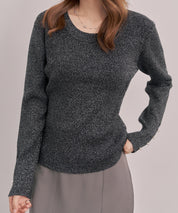 ジュエルネックラメ入り長袖ニットトップスsdp8087 ブラック