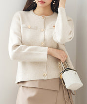 ノーカラーショート丈ニットカーディガンsdp8092 ベージュ