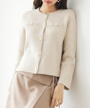 ノーカラーショート丈ニットカーディガンsdp8092 ベージュ