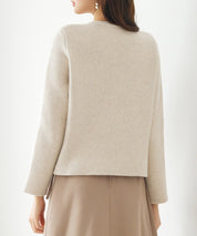 ノーカラーショート丈ニットカーディガンsdp8092 ベージュ