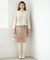 ノーカラーショート丈ニットカーディガンsdp8092 ベージュ