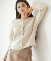 ノーカラーショート丈ニットカーディガンsdp8092 ベージュ