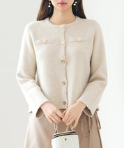 ノーカラーショート丈ニットカーディガンsdp8092 ベージュ