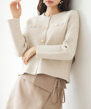 ノーカラーショート丈ニットカーディガンsdp8092 ベージュ