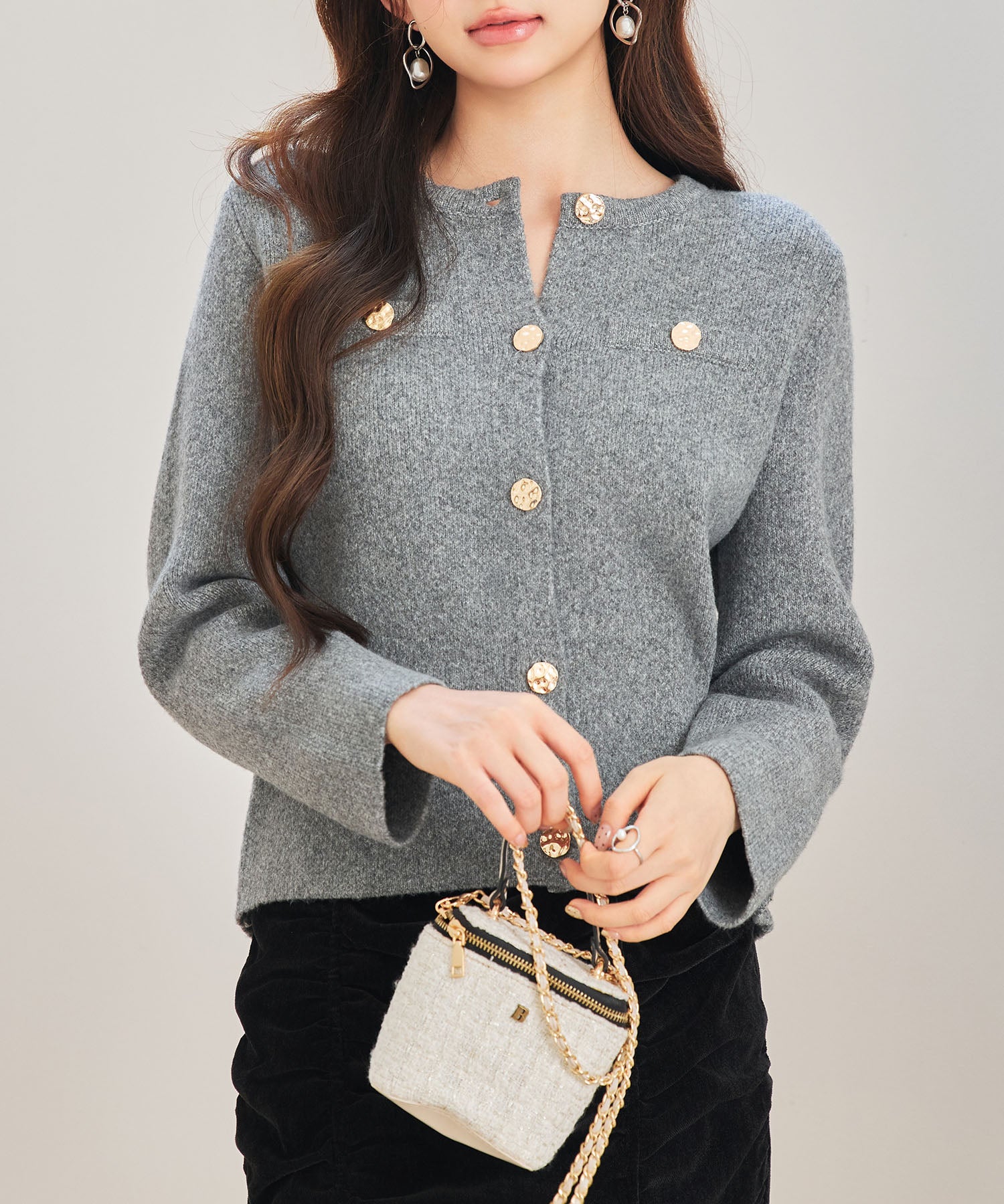 ノーカラーショート丈ニットカーディガンsdp8092 チャコール – [公式