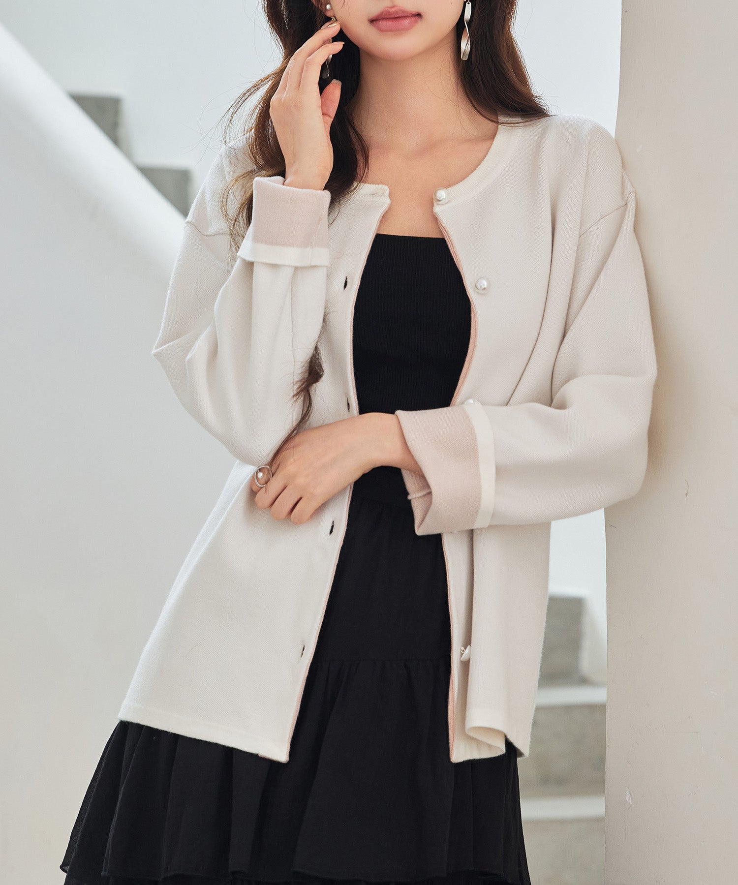 表裏配色ジャカード編みカーディガン
sdp8101 アイボリー