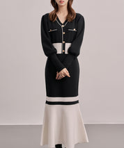 トランペットライン長袖ミディ丈配色ニットワンピース
sdp8103-102-8