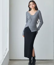 ランダムテレコ編み2枚風ニットトッブスsdp8112 グレー