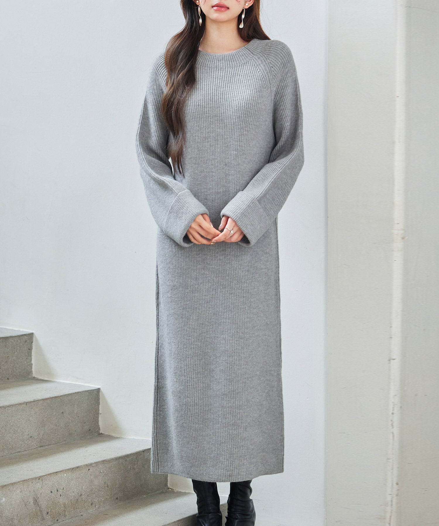 前後リバーシブル畦編みリブニットワンピースsdp8115 グレー