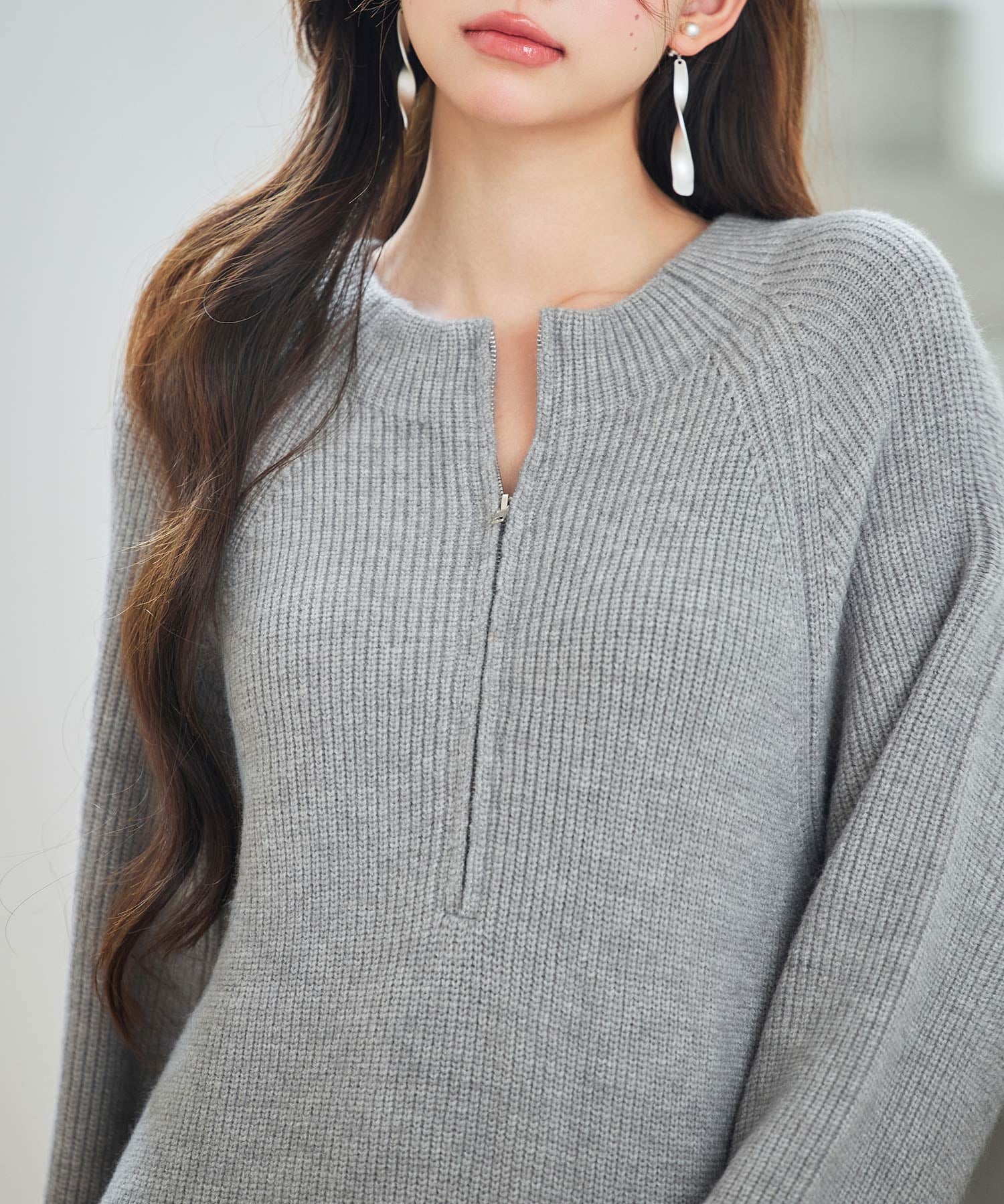 前後リバーシブル畦編みリブニットワンピースsdp8115 グレー