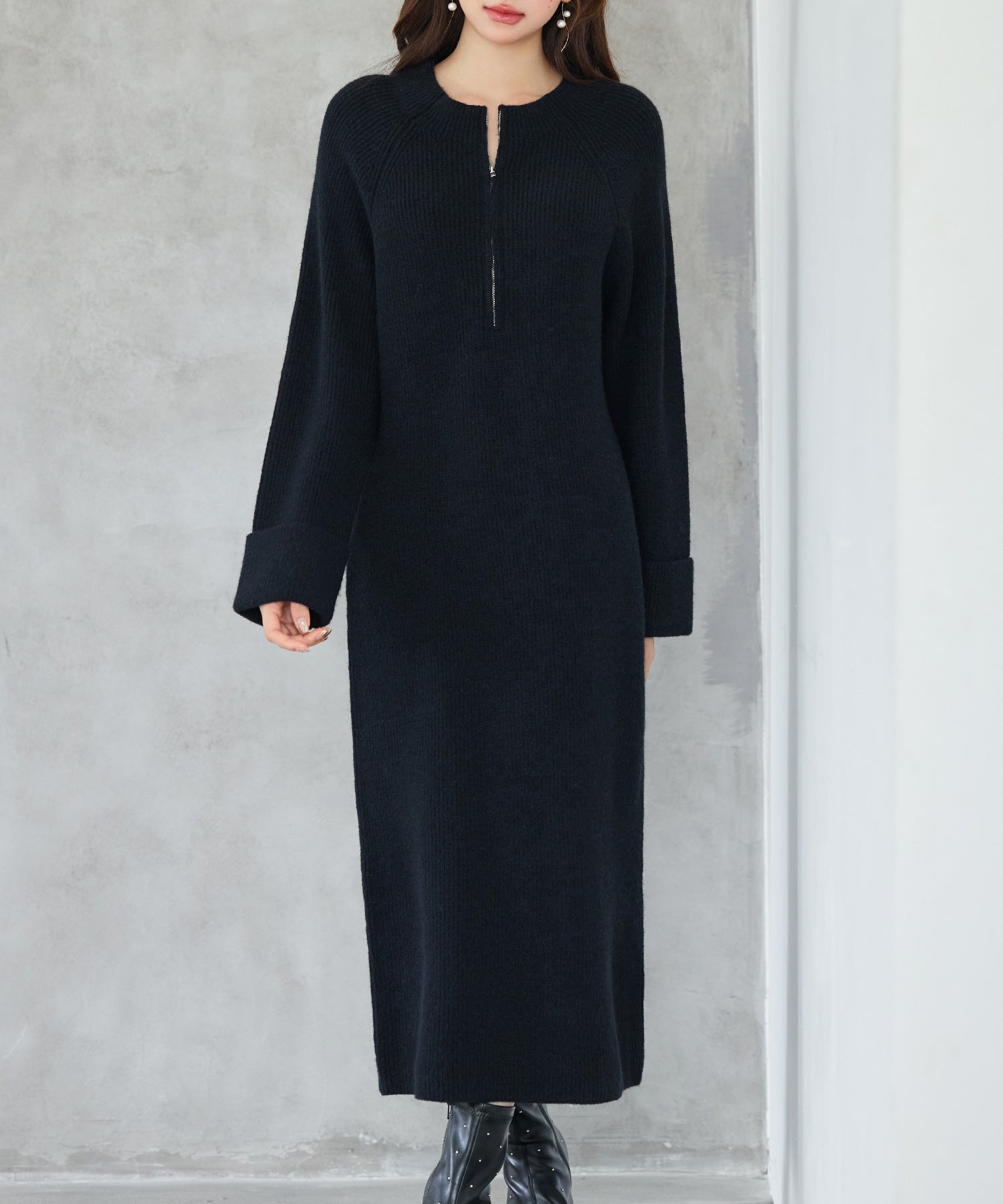 前後リバーシブル畦編みリブニットワンピースsdp8115 ブラック – [公式