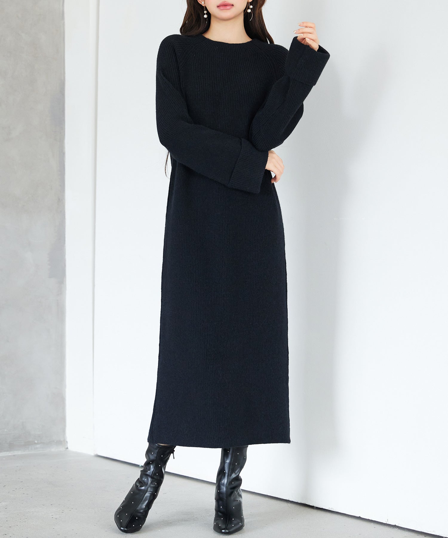 前後リバーシブル畦編みリブニットワンピースsdp8115 ブラック