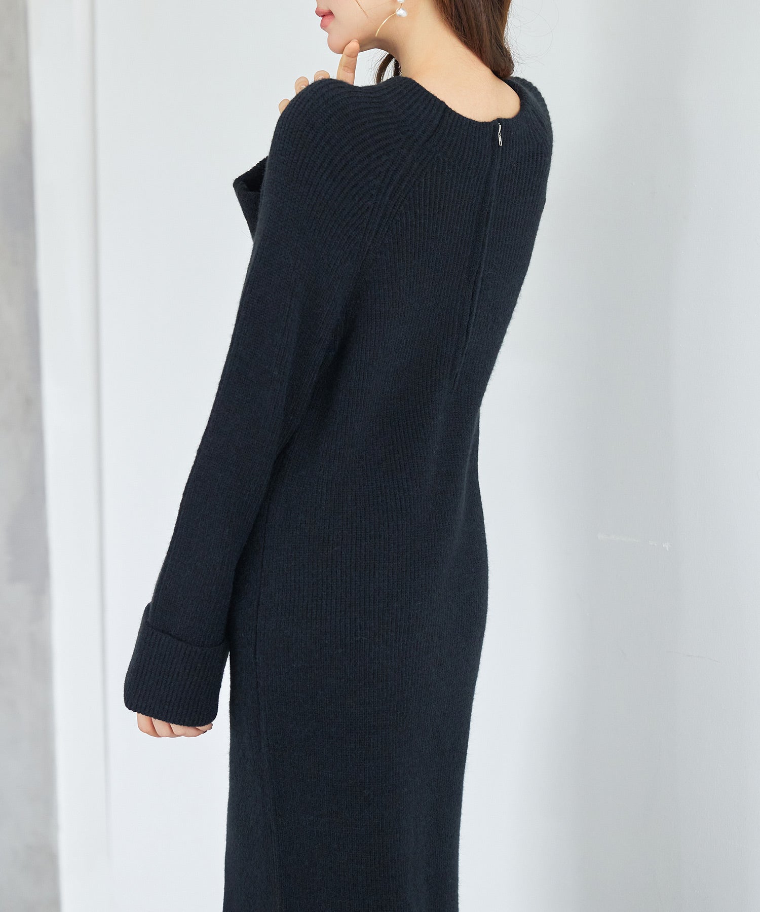 前後リバーシブル畦編みリブニットワンピースsdp8115 ブラック