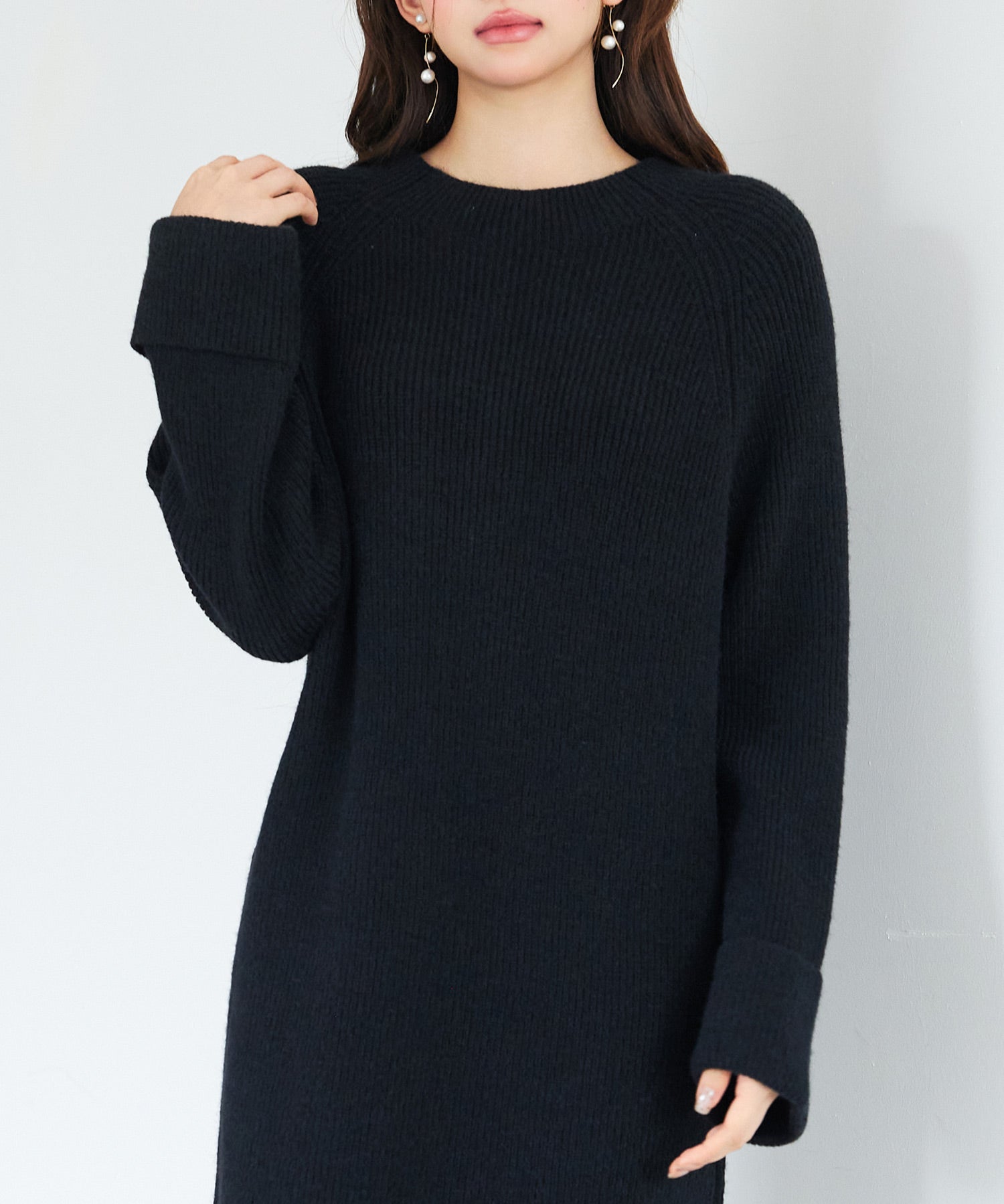 前後リバーシブル畦編みリブニットワンピースsdp8115 ブラック