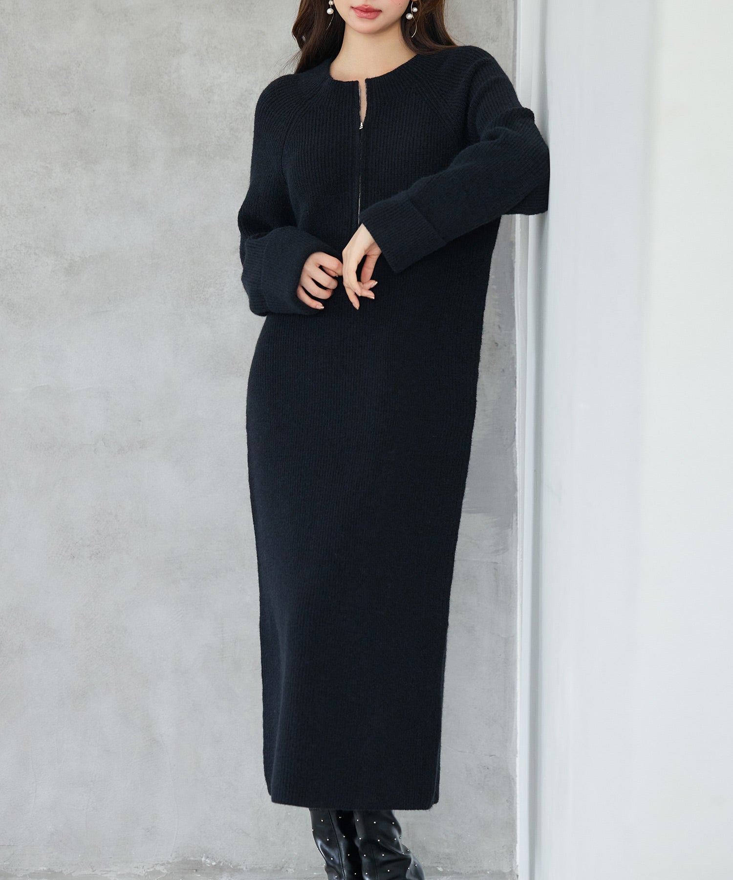 前後リバーシブル畦編みリブニットワンピースsdp8115 ブラック