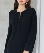 前後リバーシブル畦編みリブニットワンピースsdp8115 ブラック