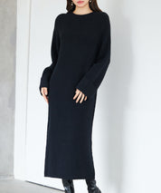 前後リバーシブル畦編みリブニットワンピースsdp8115 ブラック