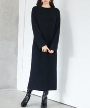 前後リバーシブル畦編みリブニットワンピースsdp8115 ブラック