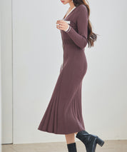 配色リブ編みニットミディ丈ワンピースsdp8116 チョコ