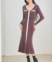 配色リブ編みニットミディ丈ワンピースsdp8116 チョコ