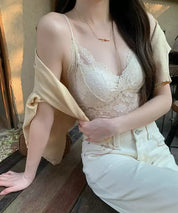 固定カップ総レースキャミソールsdpal015 ベージュ