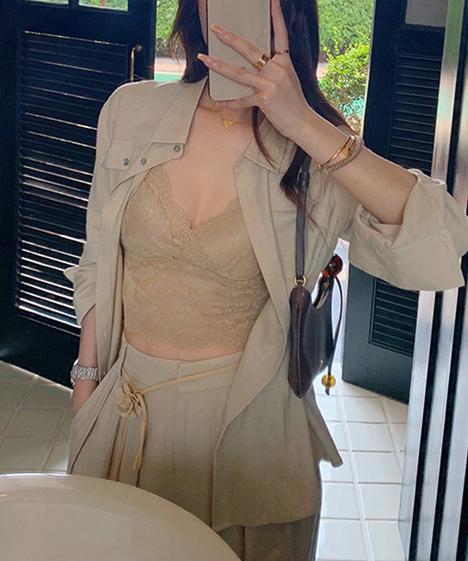 固定カップ総レースキャミソールsdpal015 モカ