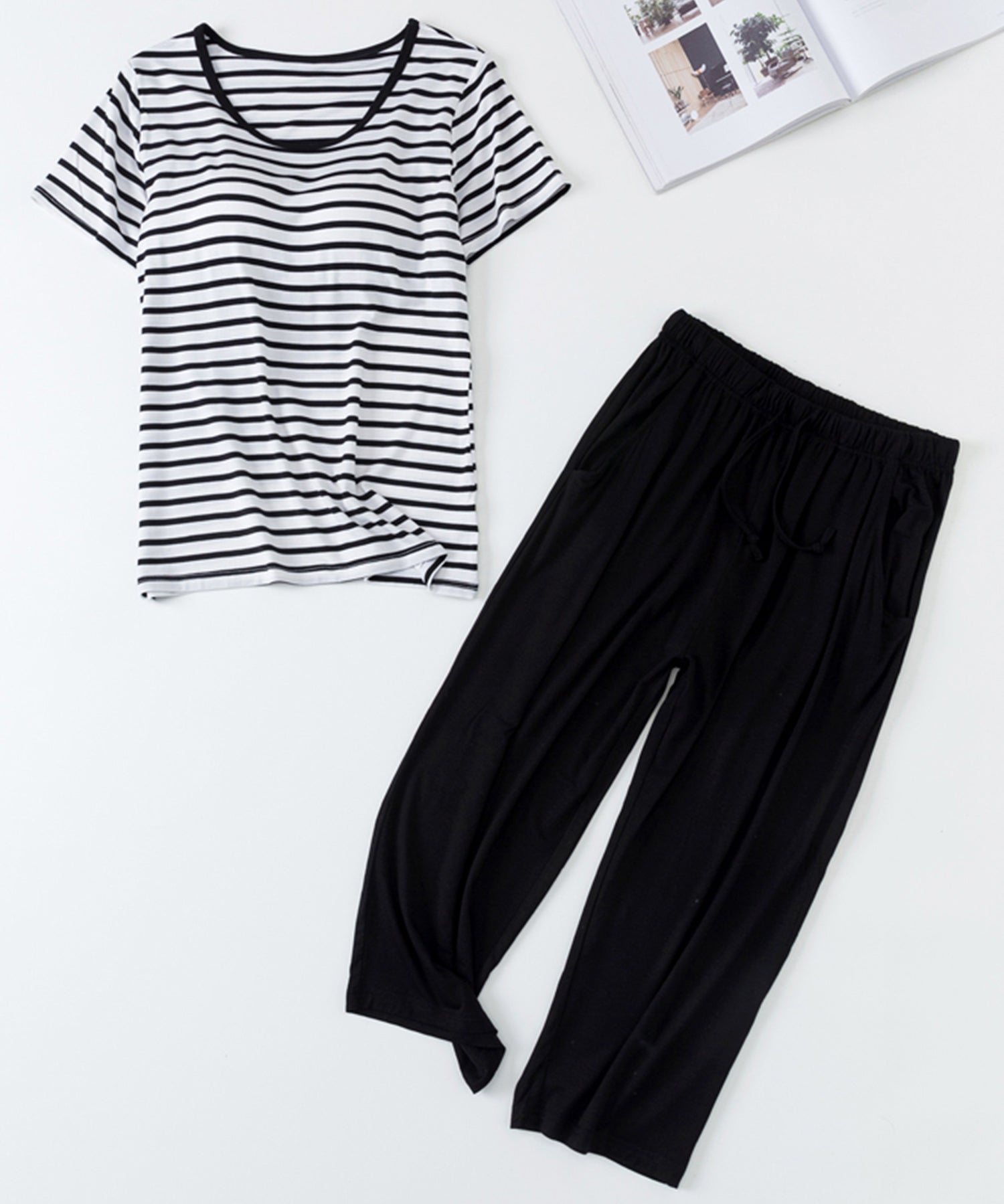 ボーダーTシャツと七分丈パンツのセットパジャマsdpal0513-103-8