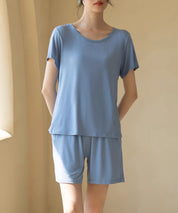 半袖トップスとショートパンツのセットパジャマsdpal0514 ブルー