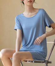 半袖トップスとショートパンツのセットパジャマsdpal0514 ブルー