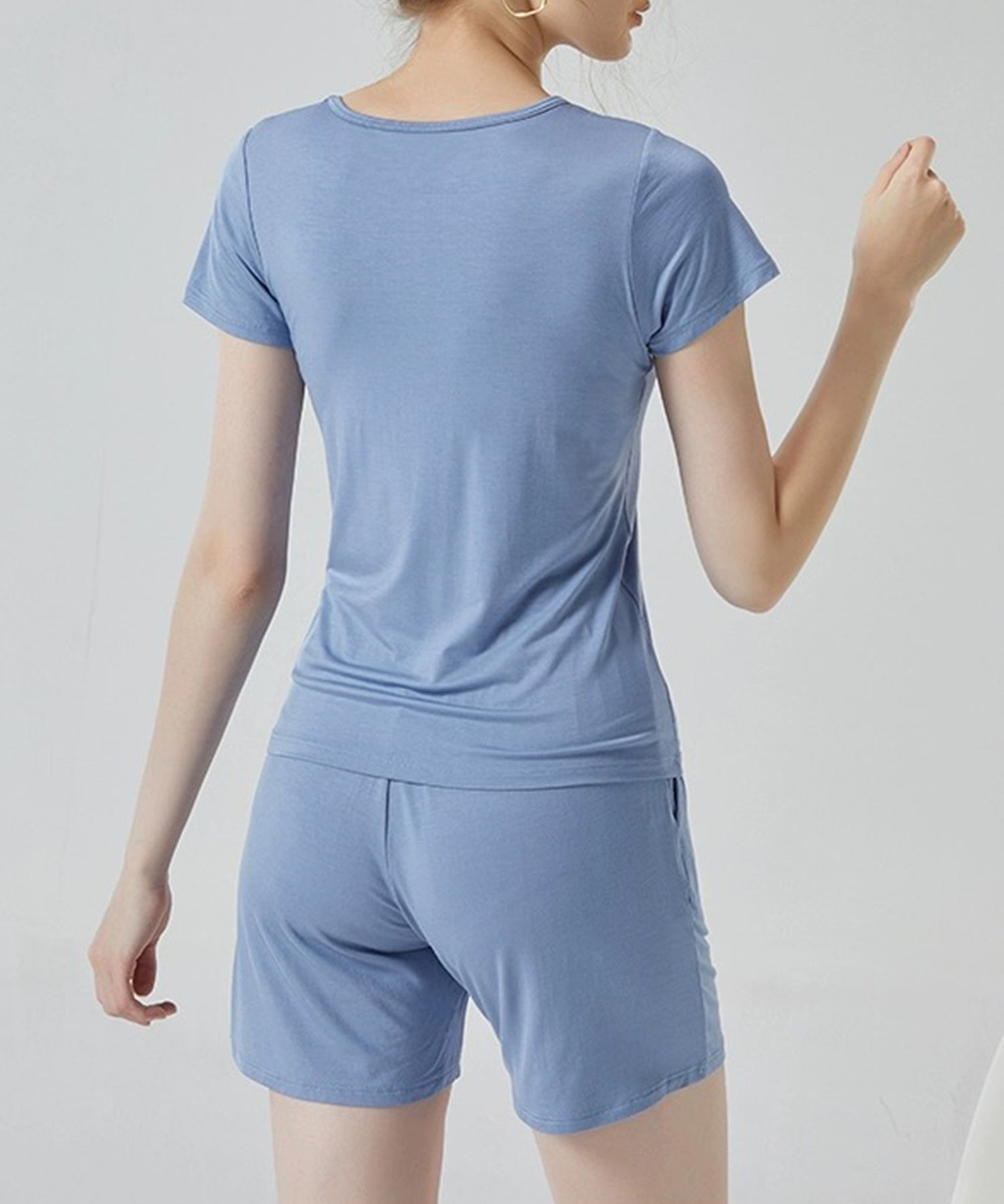 半袖トップスとショートパンツのセットパジャマsdpal0514 ブルー
