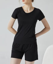 半袖トップスとショートパンツのセットパジャマsdpal0514 ブラック
