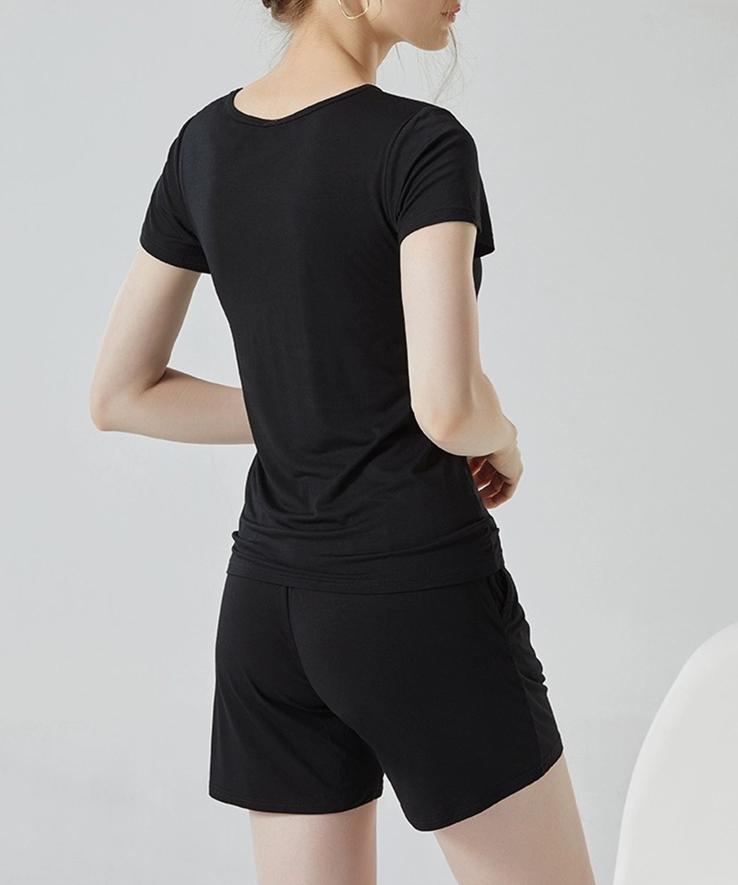 半袖トップスとショートパンツのセットパジャマsdpal0514 ブラック