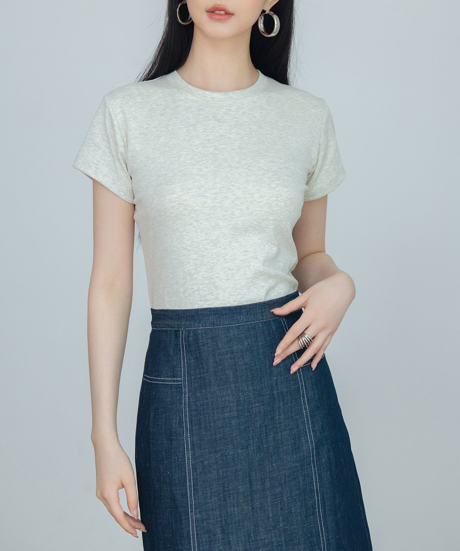 綿混クルーネックTシャツsdpal1080 ライトグレー