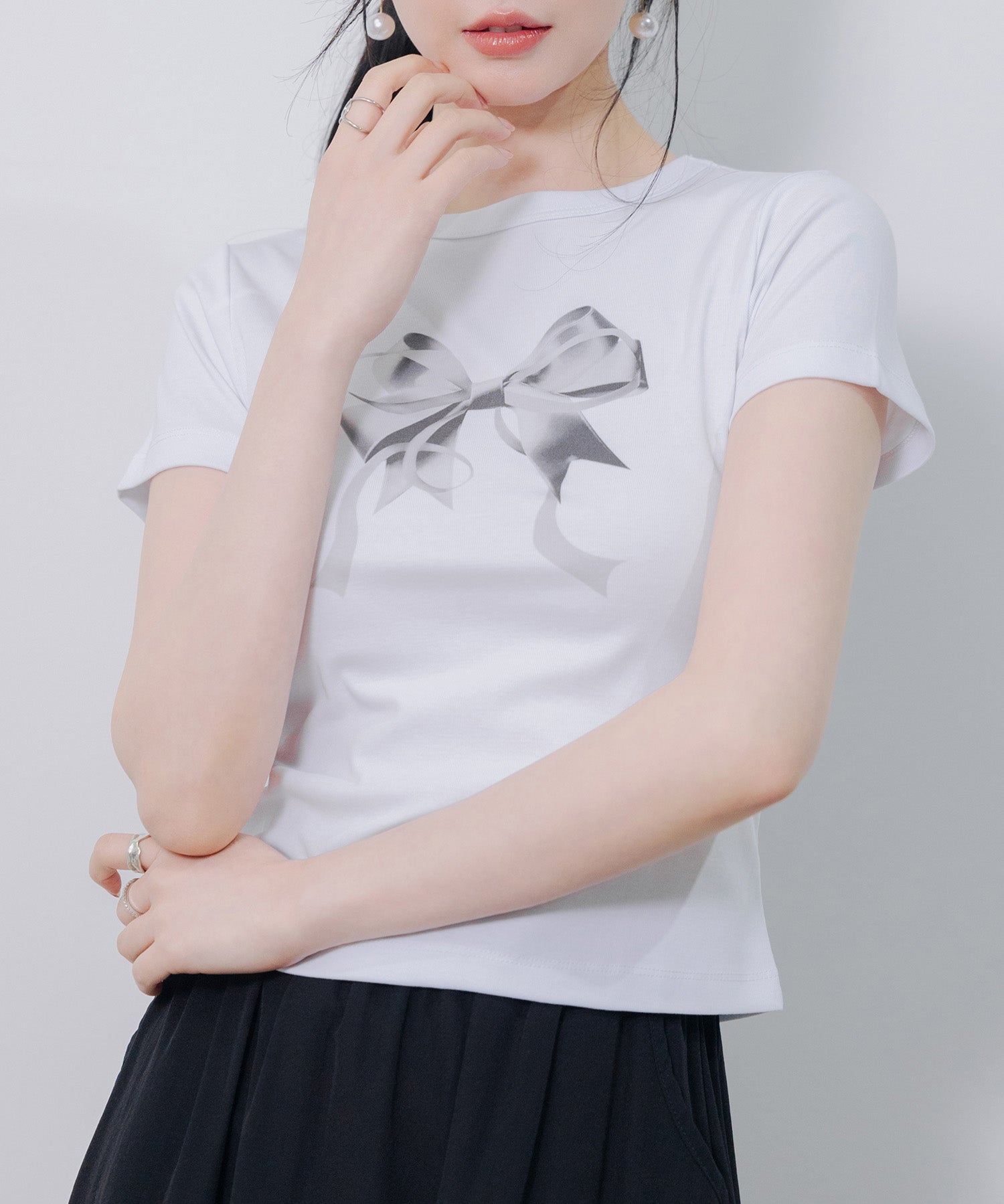 立体感リボンプリントTシャツsdpal1122-101-1