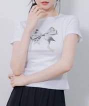 立体感リボンプリントTシャツsdpal1122-101-1