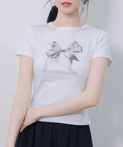 立体感リボンプリントTシャツsdpal1122 ホワイト