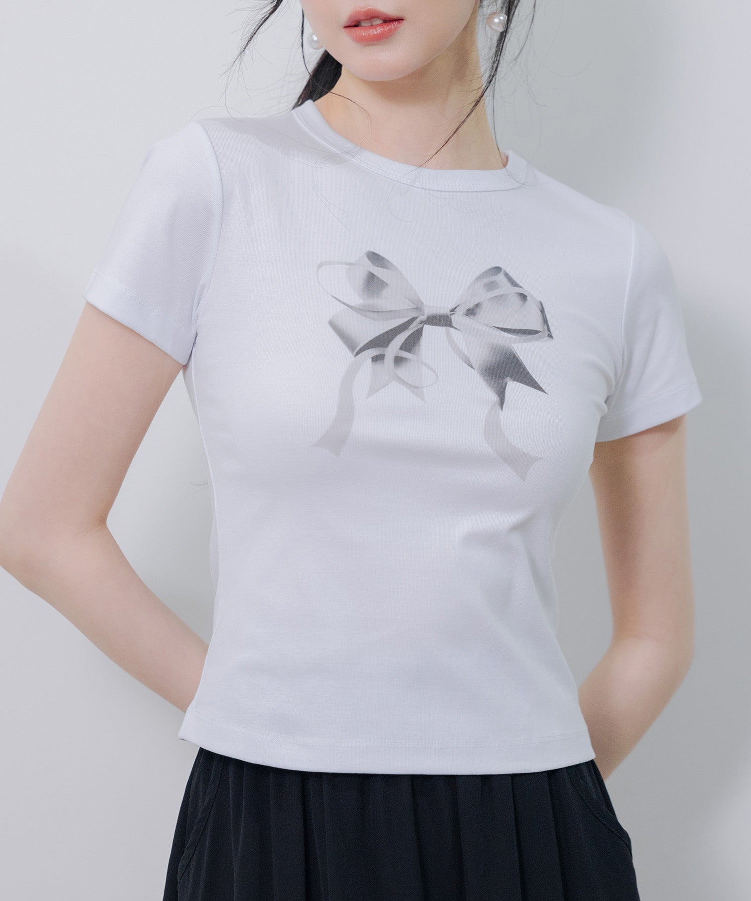 立体感リボンプリントTシャツsdpal1122 ホワイト